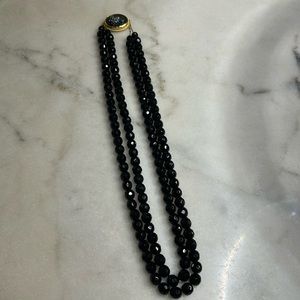 Chain linked black crystal beaded necklace with cameo closer. 2 strands